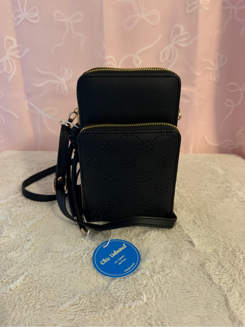 Black Quilted Crossbody Phone Bag